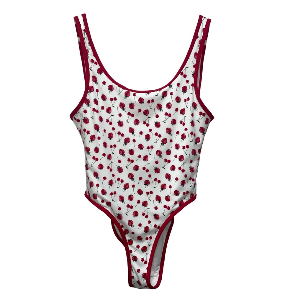 Pink by Frankie's Bikinis Marlow One-Piece Swimsuit Cherry Strawberry Large NWT - Picture 4 of 9